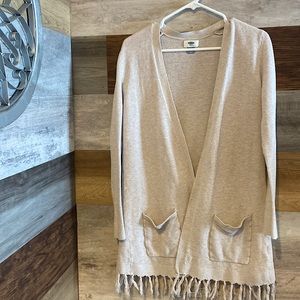 Taupe cardigan with fringe